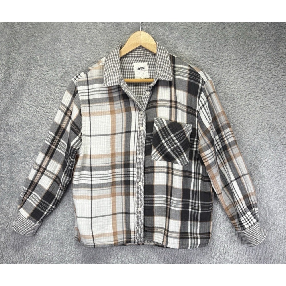 Aerie Womens S Plaid Gauze Button Up Shirt 100% Cotton Oversized Lightweight